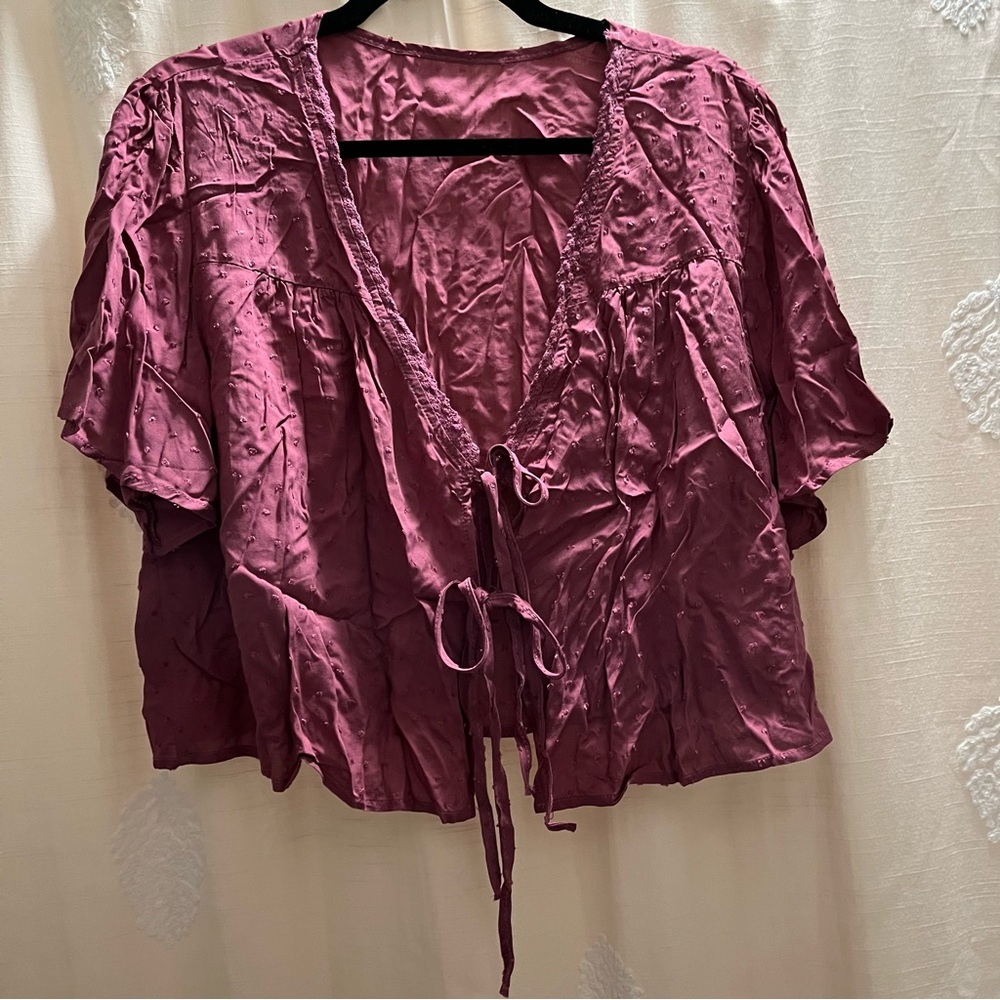 Rosewood Pink Swiss Dot Double Tie Cropped Blouse NWOT